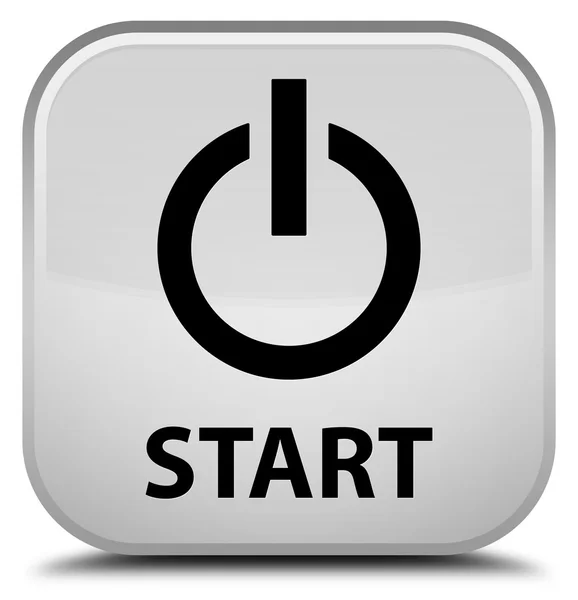 Iniciar (ícone de energia) botão quadrado branco — Fotografia de Stock
