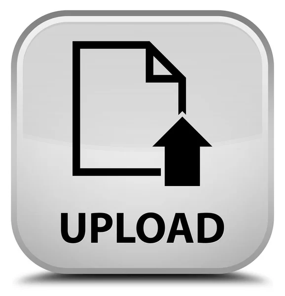 Kwadratowy przycisk Upload (ikona dokumentu) biały — Zdjęcie stockowe