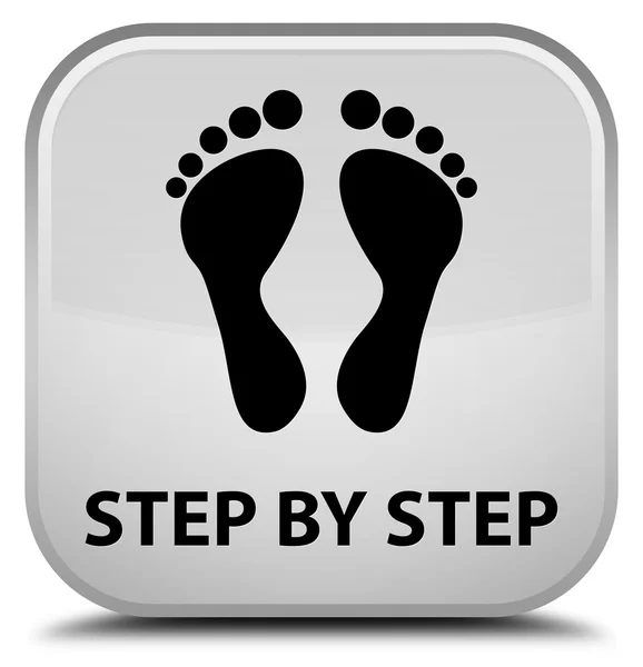 Step by step (footprint icon) white square button — Stock Photo, Image