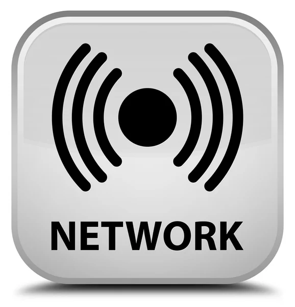 ネットワーク (信号アイコン) 白い正方形ボタン — ストック写真