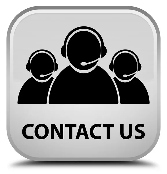 İletişim (müşteri bakım ekibi simgesi) beyaz kare düğme — Stok fotoğraf