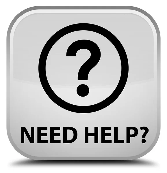 Necesita ayuda (icono de la pregunta) botón cuadrado blanco — Foto de Stock