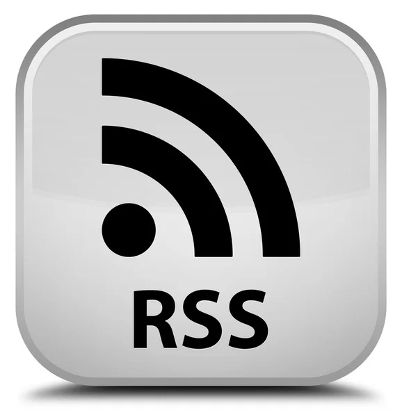 Белая кнопка RSS — стоковое фото