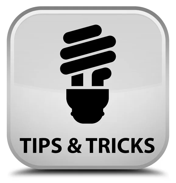 Tips en trucs (lamp pictogram) witte vierkante knop — Stockfoto