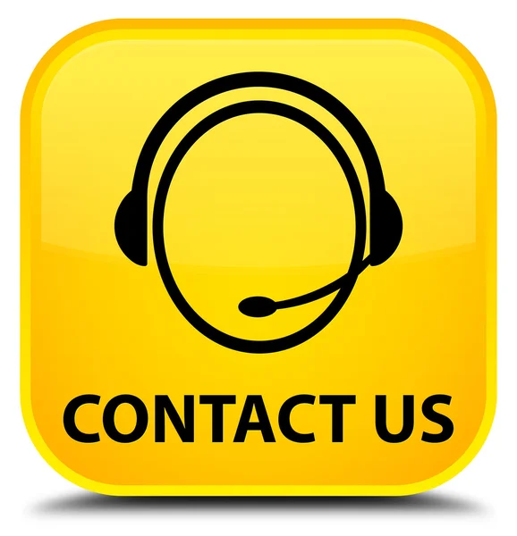 Contacte-nos (ícone de atendimento ao cliente) botão quadrado amarelo — Fotografia de Stock