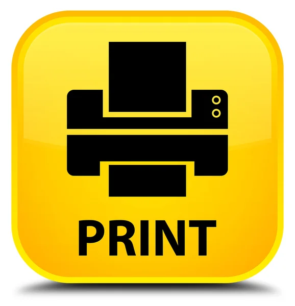 Čtvercové tlačítko Tisk (ikona tiskárny) žlutá — Stock fotografie