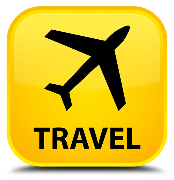 Reise (Flugzeug-Symbol) gelber quadratischer Knopf — Stockfoto