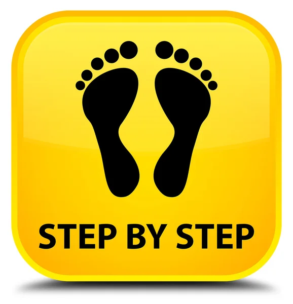Stap voor stap (voetafdruk pictogram) gele vierkante knop — Stockfoto