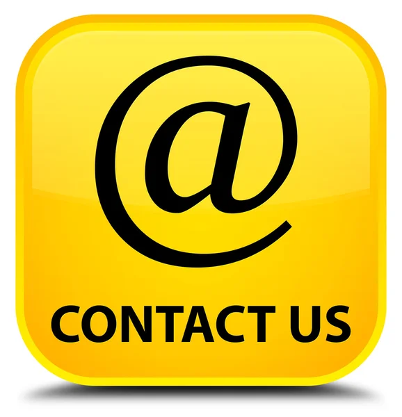 Contacte-nos (ícone de endereço de e-mail) botão quadrado amarelo — Fotografia de Stock