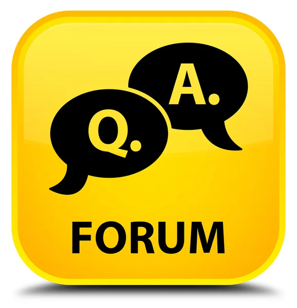 Foro (pregunta respuesta burbuja icono) botón cuadrado amarillo — Foto de Stock