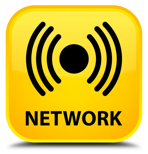 ネットワーク (信号アイコン) 黄色い四角ボタン — ストック写真