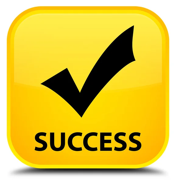 Успіх (перевірена піктограма) жовта кнопка квадрата — стокове фото