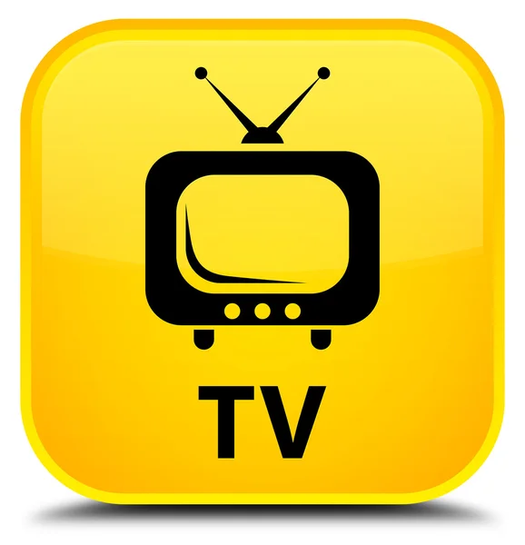 Kwadratowy przycisk TV żółty — Zdjęcie stockowe