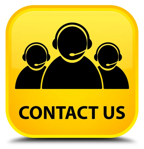 Contacte-nos (ícone da equipe de atendimento ao cliente) botão quadrado amarelo — Fotografia de Stock