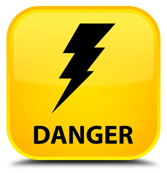 Peligro (icono de la electricidad) botón cuadrado amarillo —  Fotos de Stock