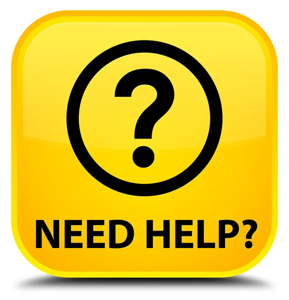 Besoin d'aide (icône de question) bouton carré jaune — Photo