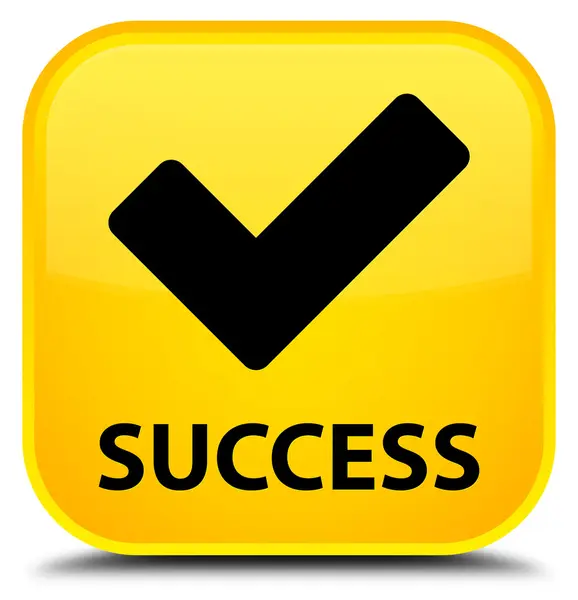 성공 (아이콘 확인) 노란색 사각형 버튼 — 스톡 사진