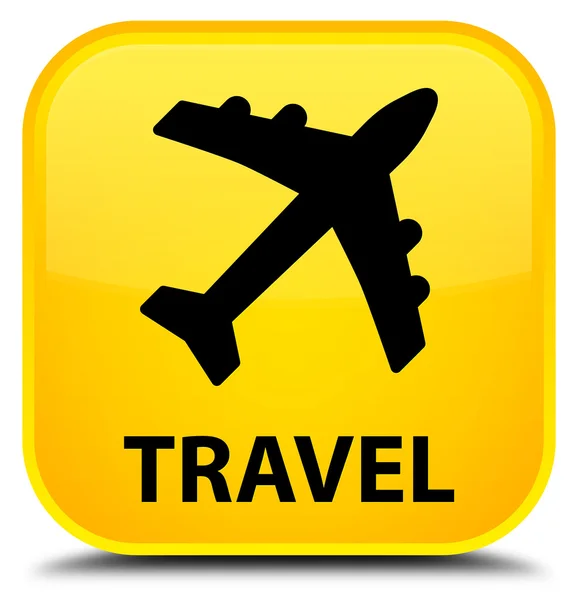 Utazás (repülővel ikon) sárga négyzet gomb — Stock Fotó