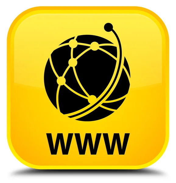 Www (globális hálózat ikon) sárga négyzet gomb — Stock Fotó