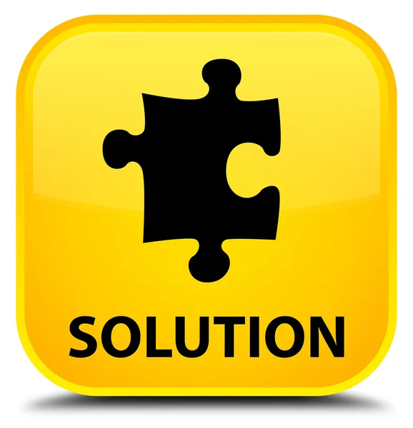 解决方案 （拼图图标） 黄色方形按钮 — 图库照片