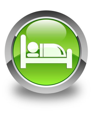 otel yatak simgesi parlak yeşil yuvarlak düğmesi