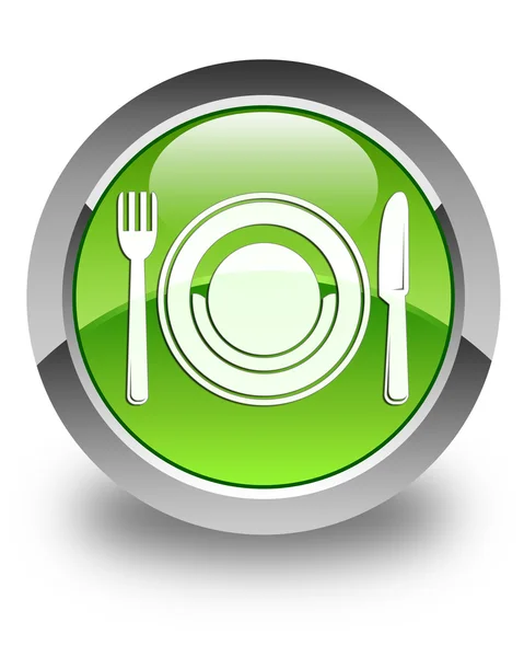 음식 접시 아이콘 광택 있는 녹색 라운드 버튼 — 스톡 사진