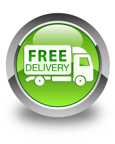 Consegna gratuita (icona del camion) pulsante rotondo verde lucido — Foto Stock
