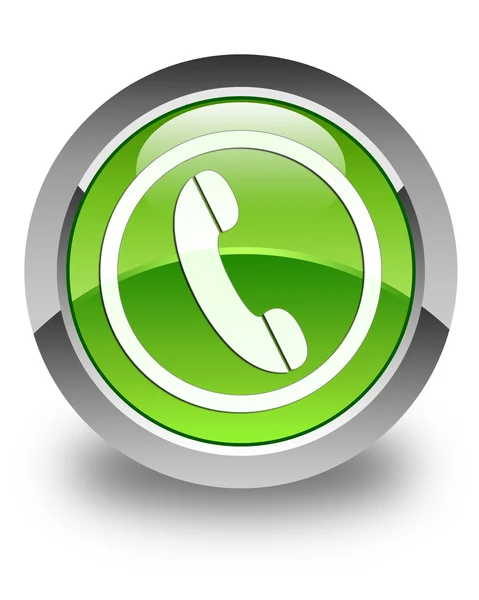 Telefonu ikonu lesklé zelené kulaté tlačítko — Stock fotografie