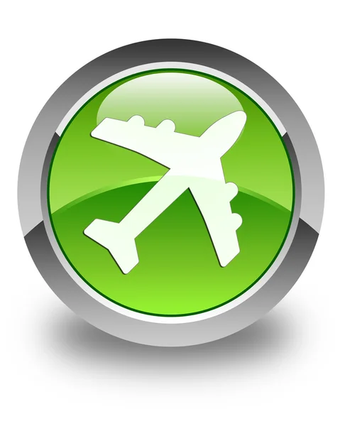 Plane icon glossy green round button — 스톡 사진