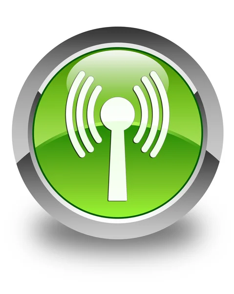 Wlan ネットワークのアイコン光沢がある緑丸いボタン — ストック写真