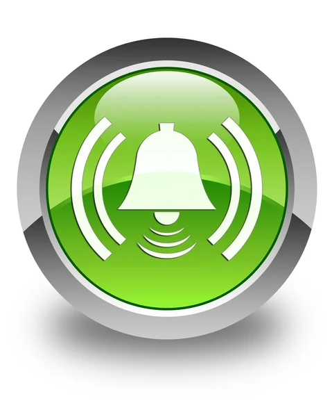 Zielony okrągły przycisk alarmowy dzwon ikona błyszczący — Zdjęcie stockowe
