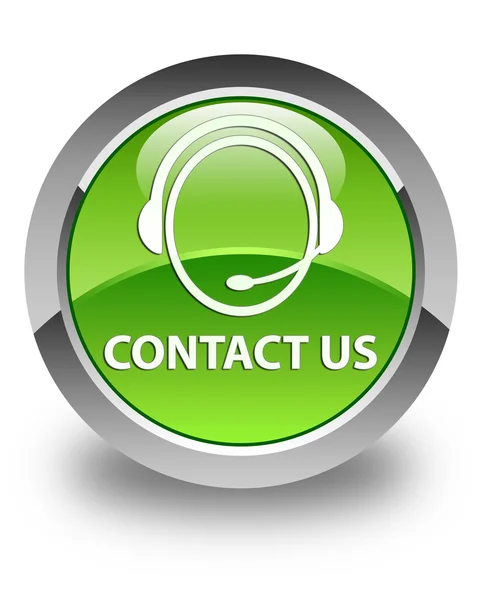 Зв'язатися з нами (піктограма обслуговування клієнтів) глянцева зелена кругла кнопка — стокове фото