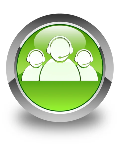 Icono del equipo de atención al cliente brillante botón redondo verde — Foto de Stock