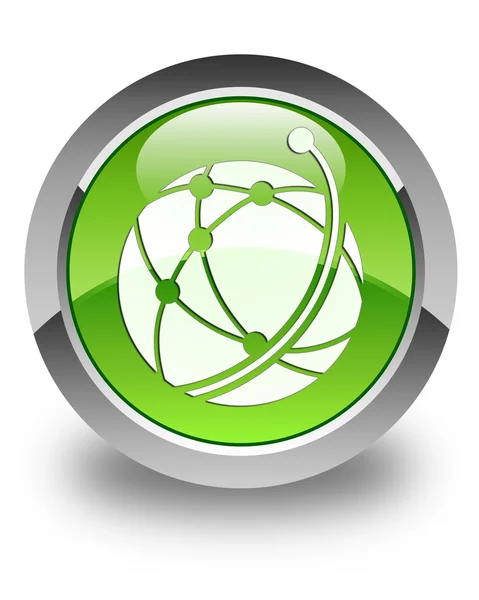 グローバル ネットワークのアイコン光沢がある緑の円形ボタン — ストック写真