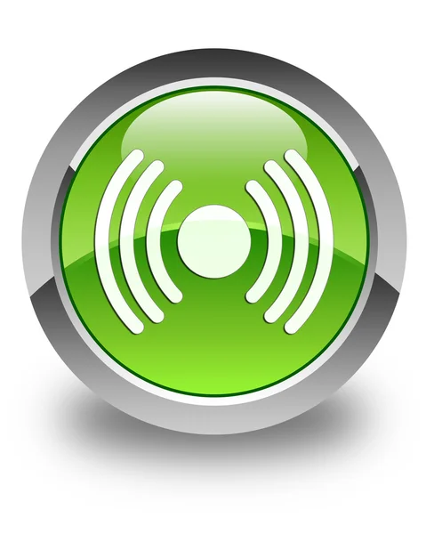 Ikon sinyal jaringan mengkilap tombol bundar hijau — Stok Foto