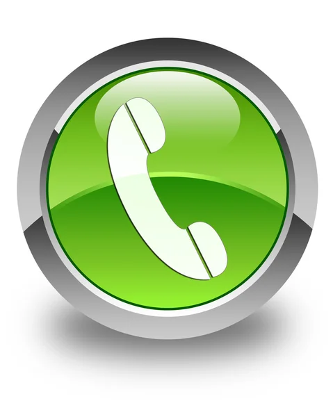 Telefonu ikonu lesklé zelené kulaté tlačítko — Stock fotografie