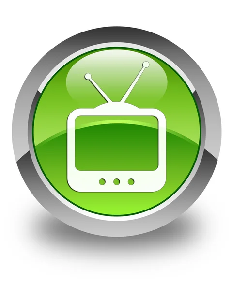 Icono de TV brillante botón redondo verde — Foto de Stock