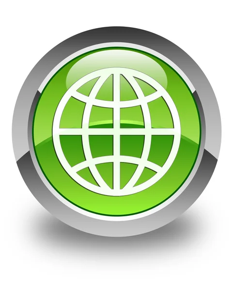 世界のアイコン光沢がある緑の円形ボタン — ストック写真