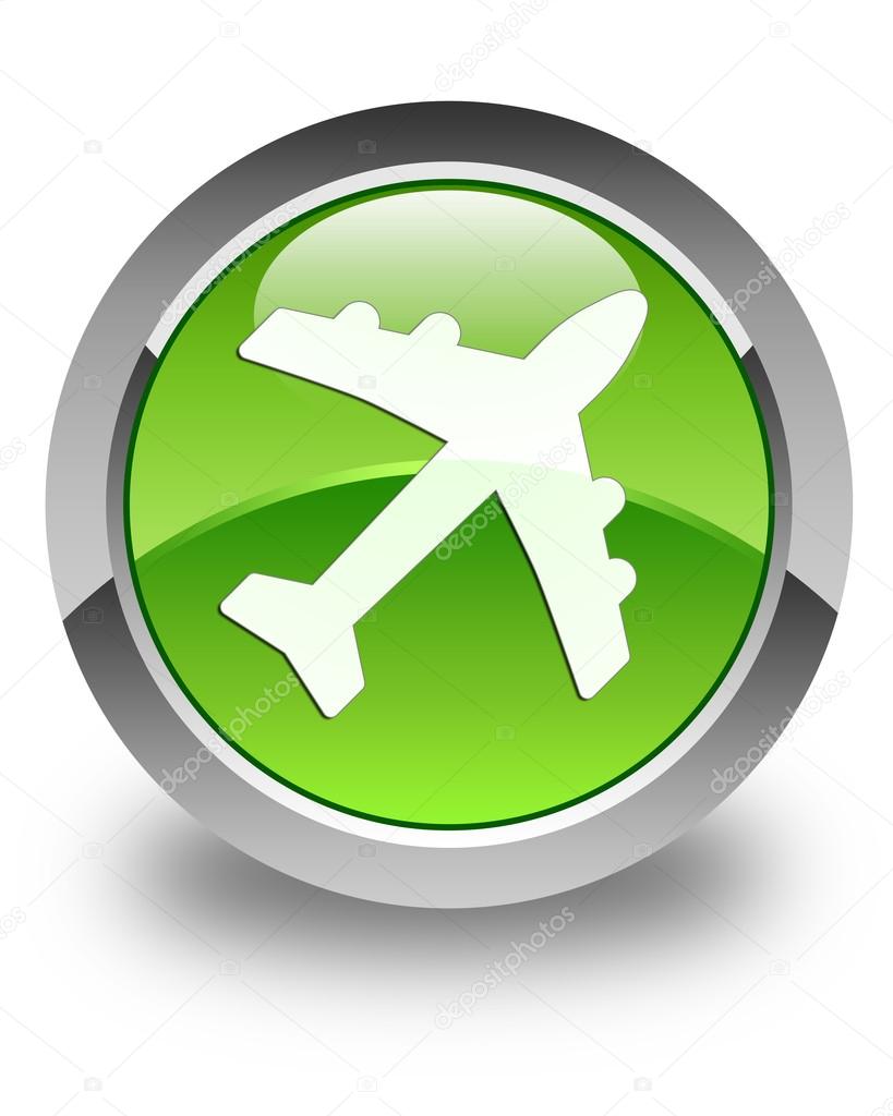 Plane icon glossy green round button