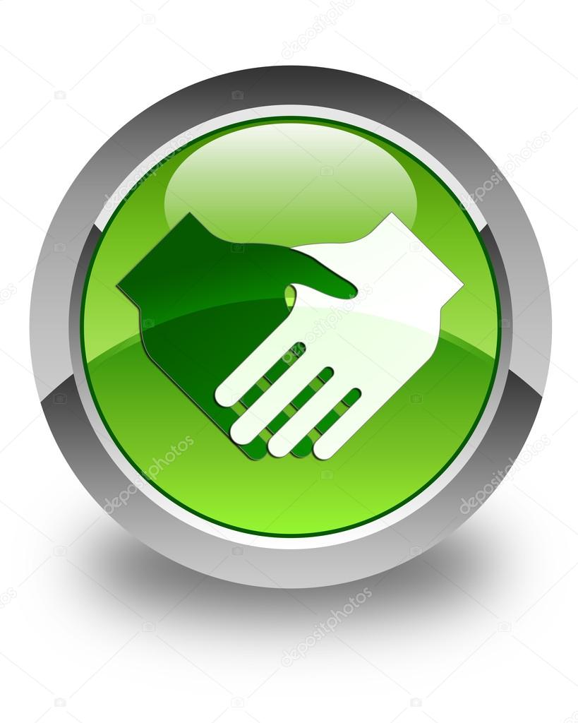Handshake icon glossy green round button