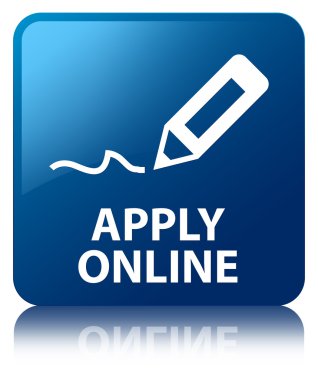 Online parlak mavi yansıyan kare düğme Uygula