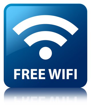 Ücretsiz Wi-Fi parlak mavi kare düğme yansıyan