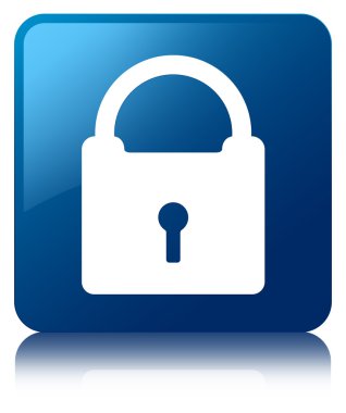 Asma kilit simgesi parlak mavi kare düğme yansıyan