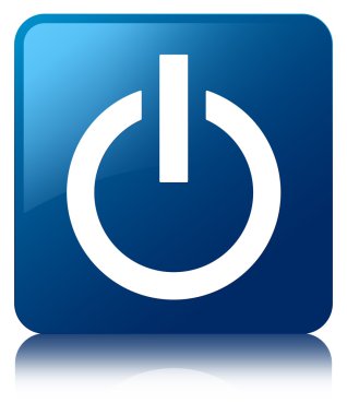 Güç simgesi parlak mavi kare düğme yansıyan