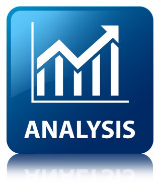 Analiz (istatistik simgesi) parlak mavi kare düğme yansıyan