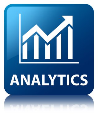 Analytics (istatistik simgesi) parlak mavi kare düğme yansıyan