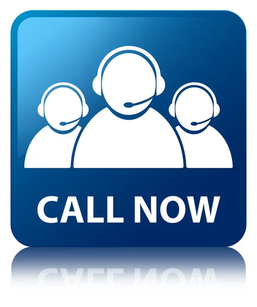 Call now glossy blue reflected square button — Stock Photo, Image