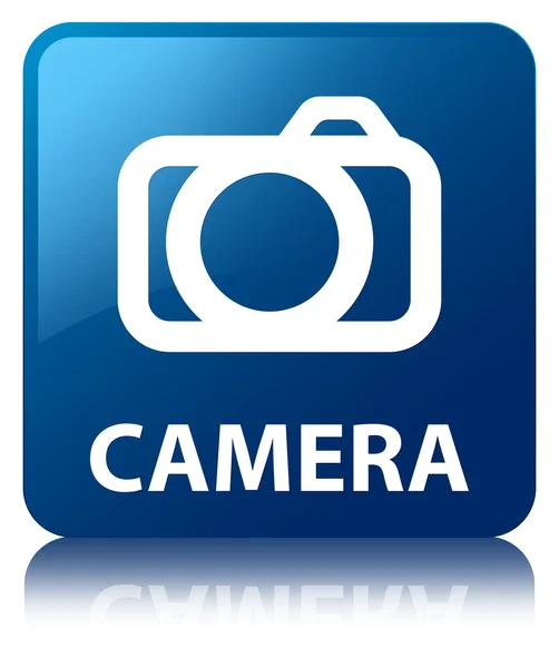 Camera glossy blue reflected square button — Stock Photo, Image