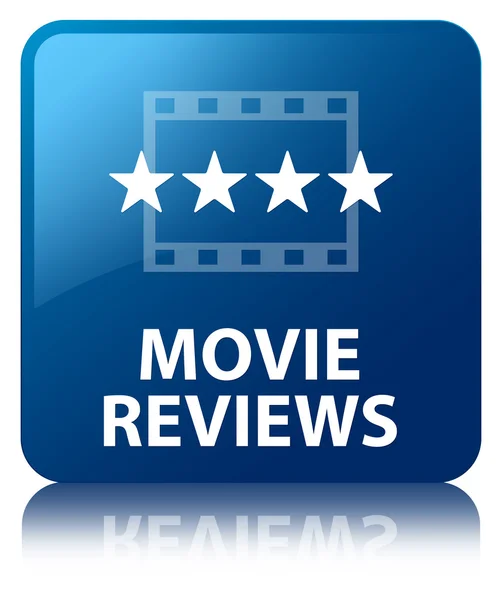 Movie reviews glossy blue reflected square button — Stock Photo, Image