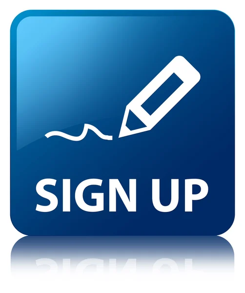 Sign up glossy blue reflected square button — Stock Photo, Image